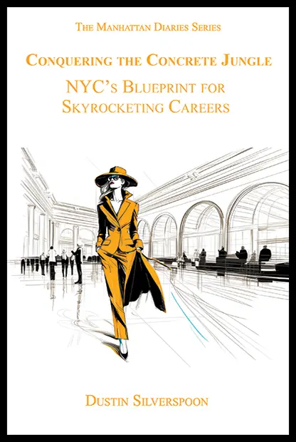 Front cover of “Conquering the Concrete Jungle,” showcasing NYC career advancement guide with a vibrant cityscape background.