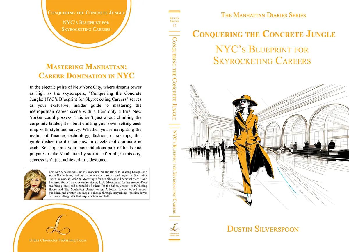 Full book cover of “Conquering the Concrete Jungle,” NYC career advancement guide, featuring front and back with NYC scene.