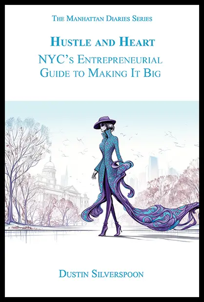 Front cover of “Hustle and Heart” the NYC entrepreneurial success guide showcasing NYC park.