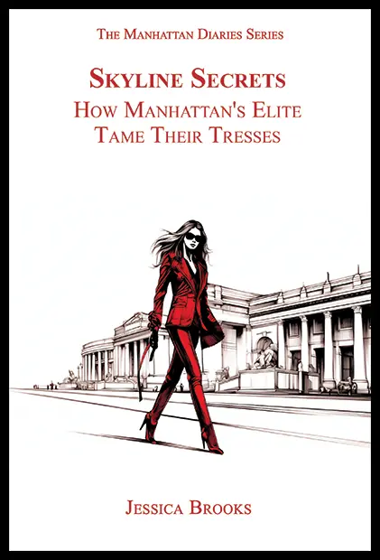 Front cover of “Skyline Secrets: How Manhattan’s Elite Tame Their Tresses,” timeless hair secrets, showcasing hairstyle.