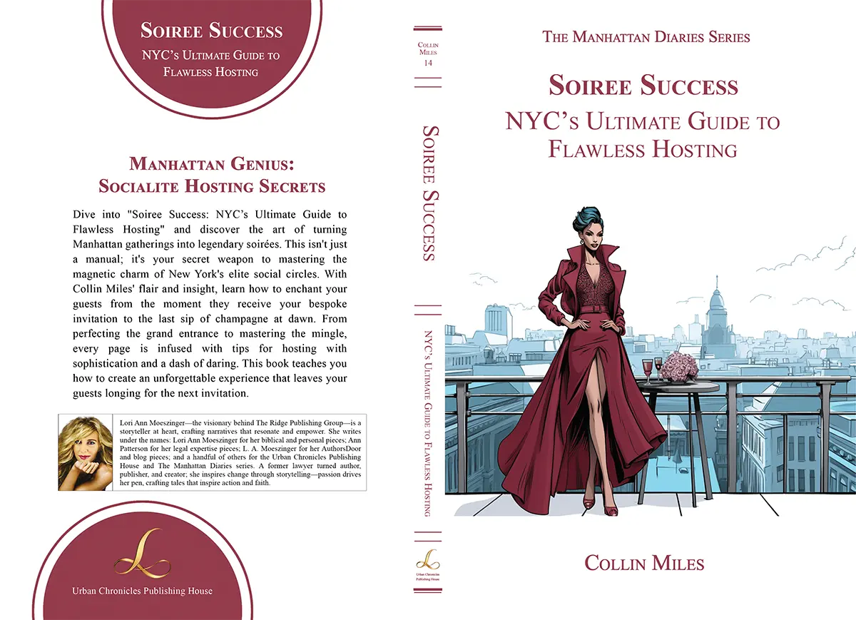 Full book cover of “Soiree Success” NYC event hosting guide, showcasing Manhattan’s elegant party vibe.