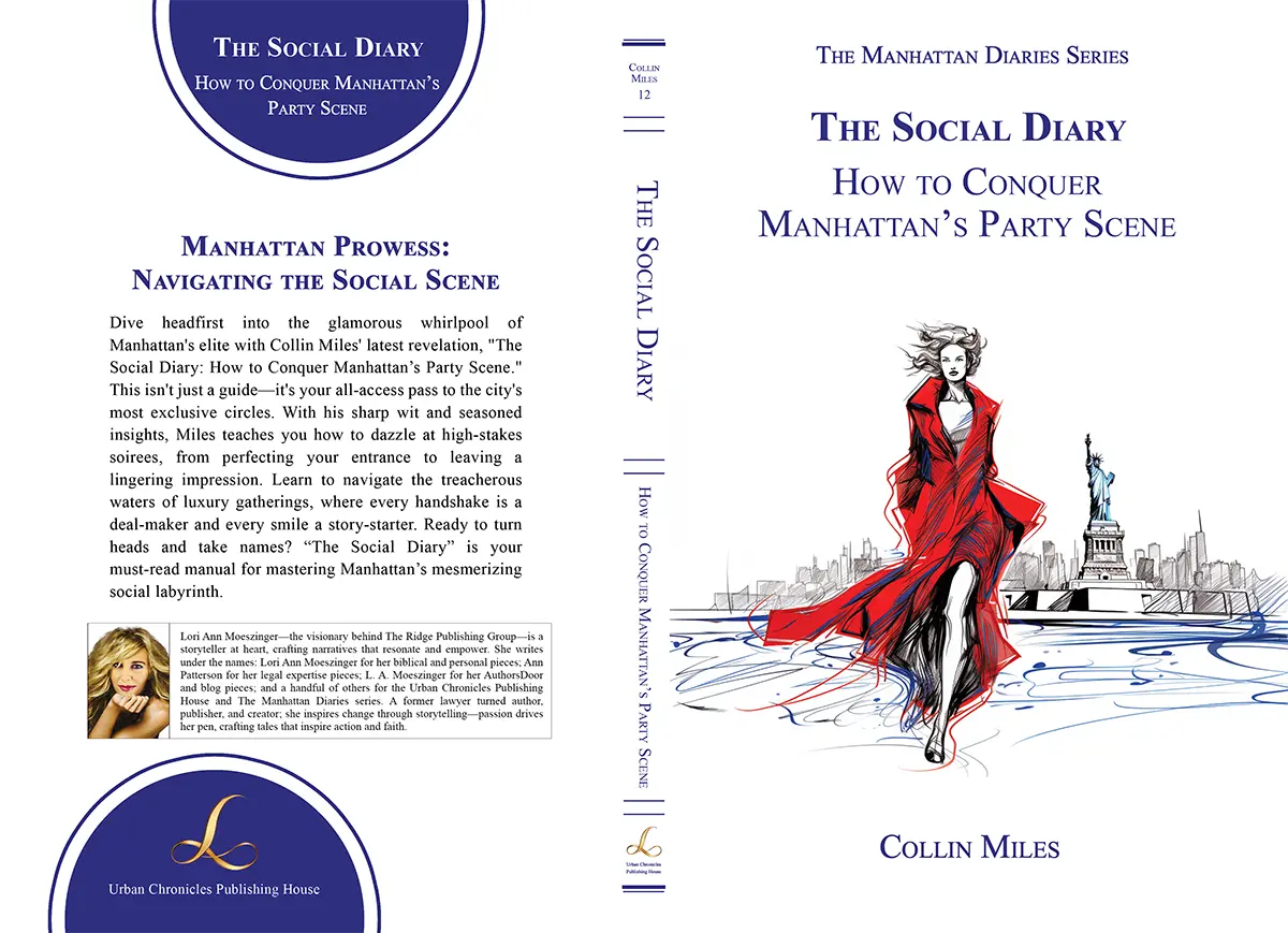 Full book cover of “The Social Diary”; the Manhattan elite social guide showcasing iconic NYC party scenes.